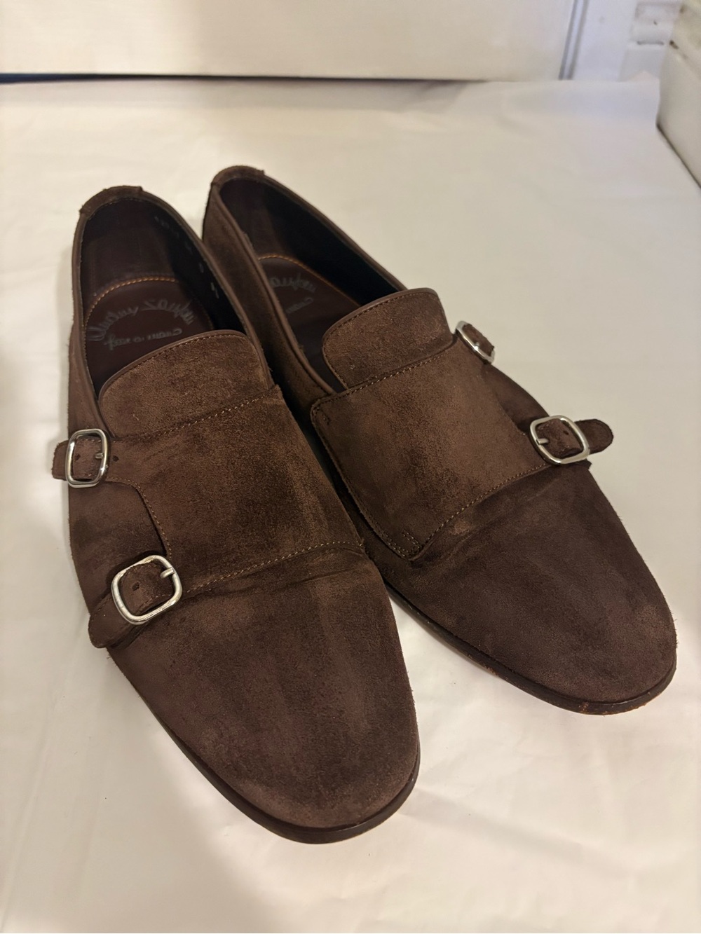 SANTONI mens brown suede loafers